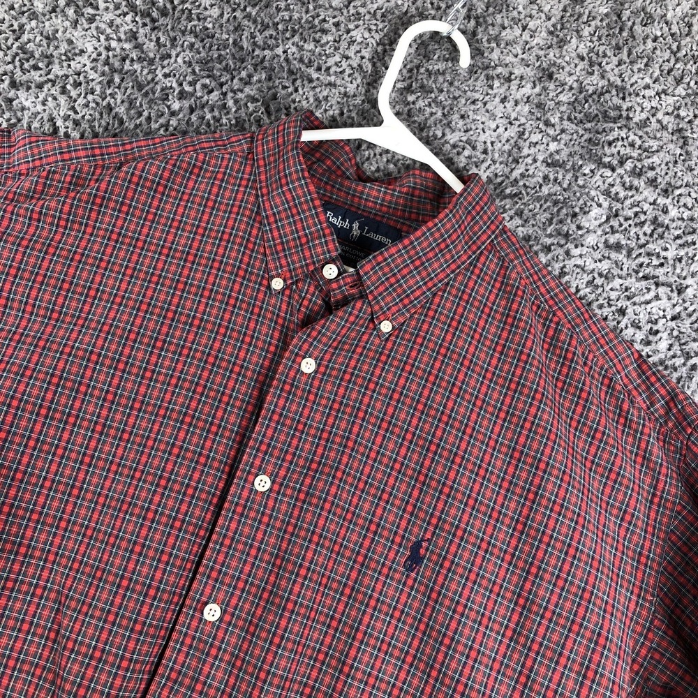 Ralph Lauren Shirt Mens 2XL Red Plaid Long Sleeve Button Up Pony Logo Casual